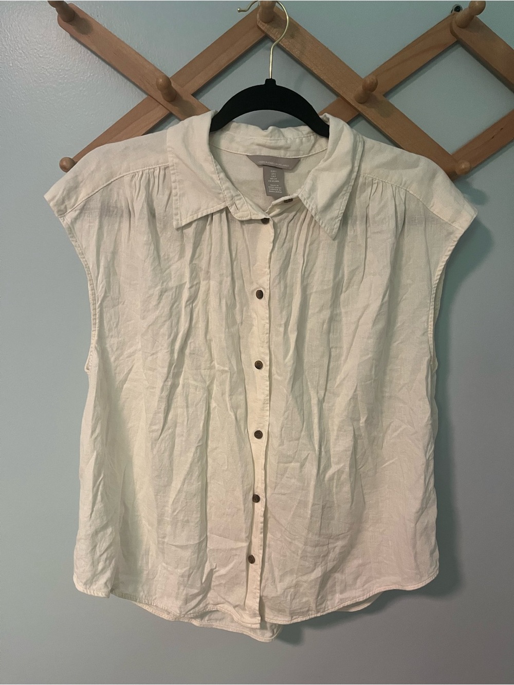 H&M Cap Sleeve Linen Blend Button Down Blouse